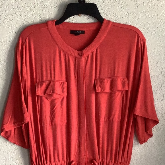 Alfani Orange Red Buttoned Dress V-Neck Dolman Sleeves - Picture 2 of 7